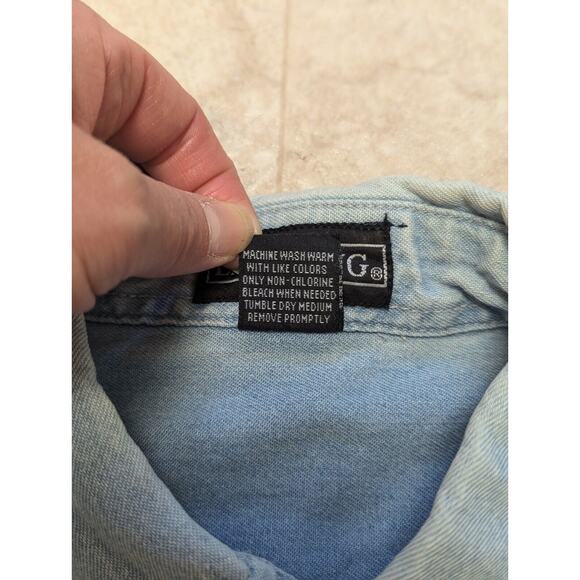 Vintage LA Loving Denim Shirt Womans Sz Medium Long Sleeve Button Down USA Flag - Picture 6 of 11